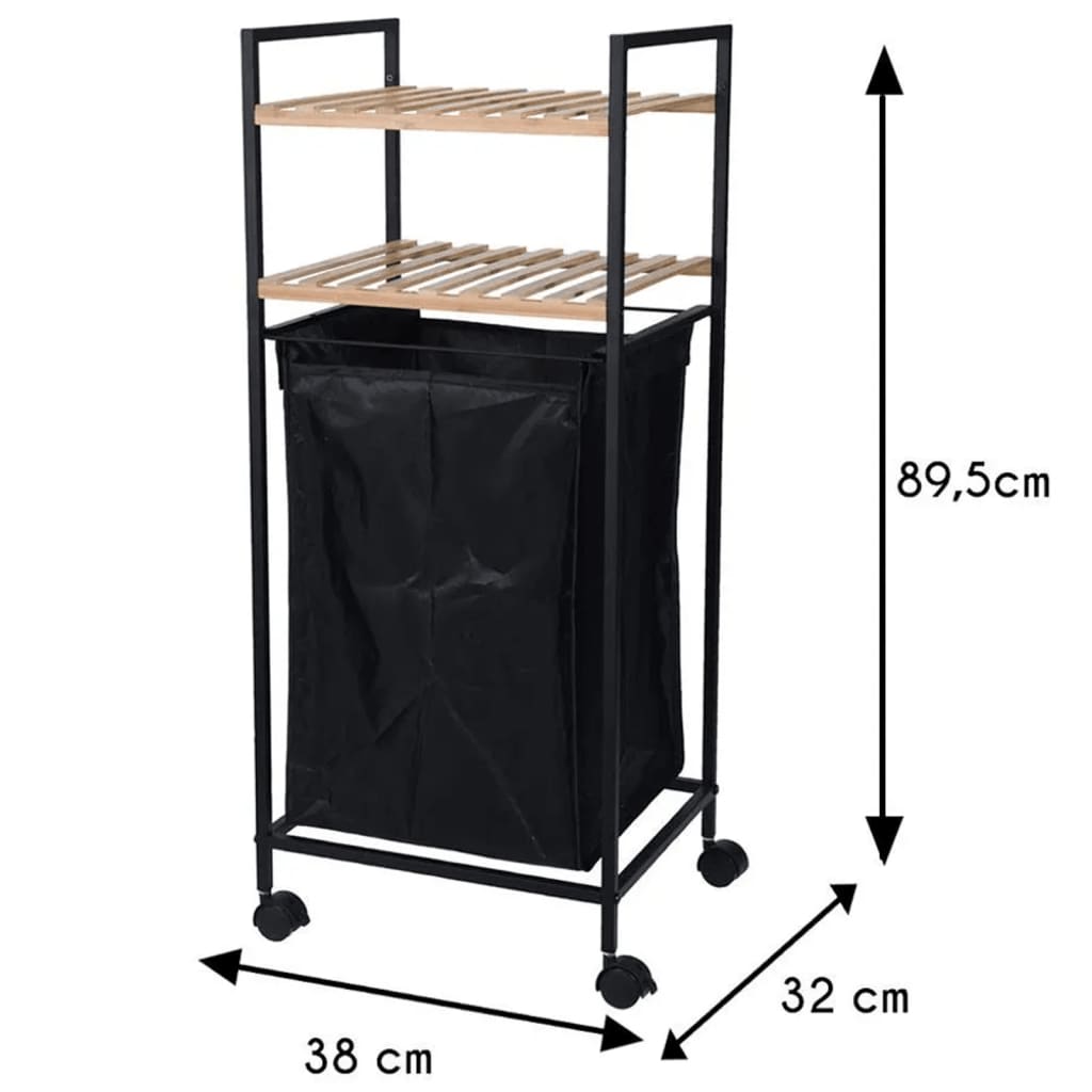 Solutions de salle de bain Solutions de salle de bain Rack de rangement avec 2 étagères et panier à linge 89,5 cm de bambou