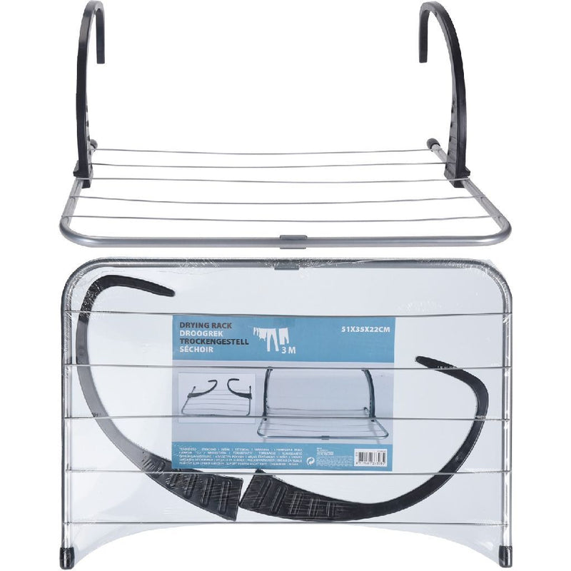 Étendoir métal Basic + corde à linge 3 m argent noir