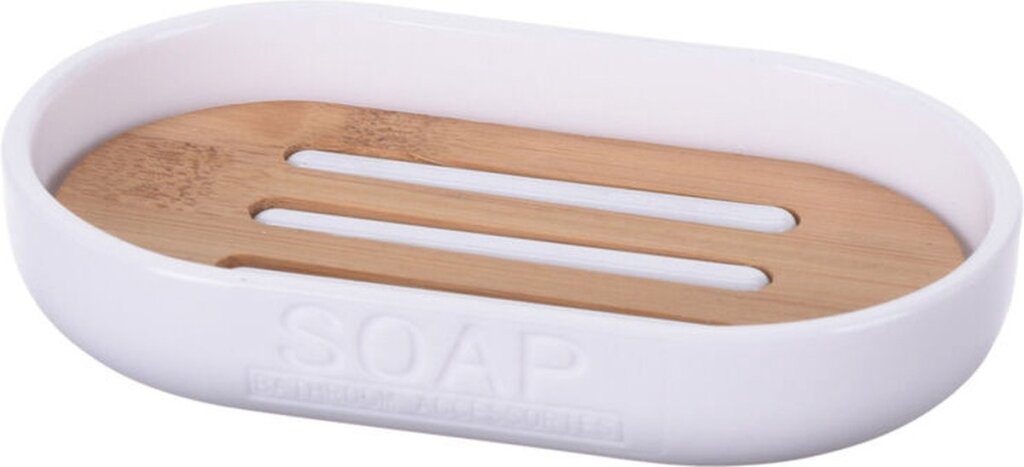 Divers Doabuy Soap Bin 12.3x7.8x2.5cm PS Bamboo White