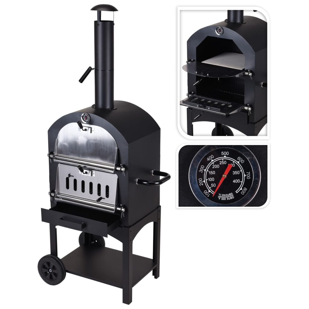 Progarden 2-en-1 Barbecue Pizza Four 68 x 48 x 156 cm en acier inoxydable noir