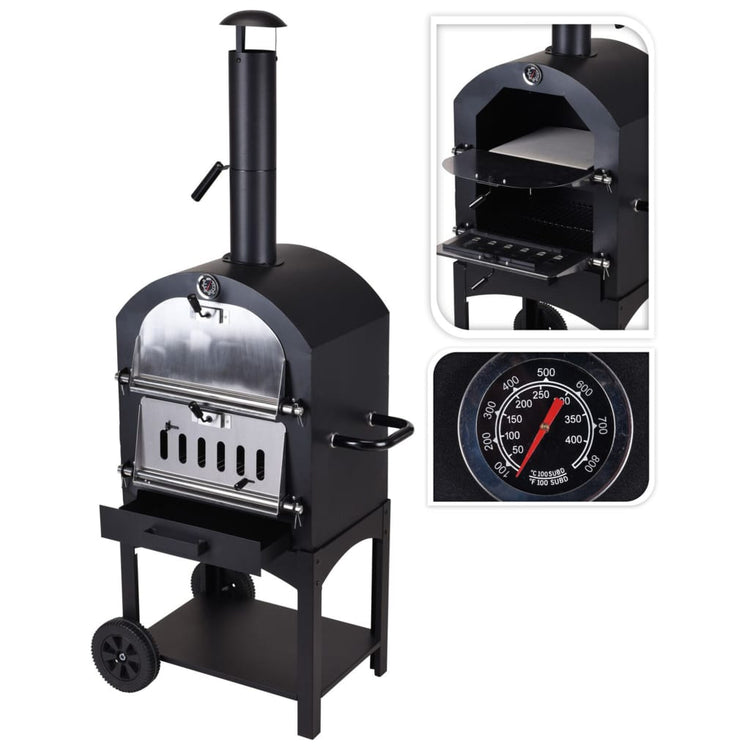 Progarden 2-en-1 Barbecue Pizza Four 68 x 48 x 156 cm en acier inoxydable noir