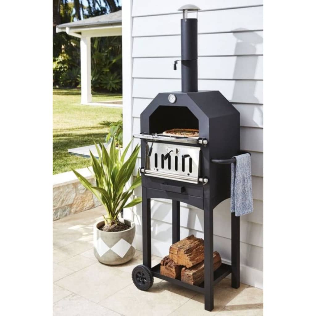Progarden 2-en-1 Barbecue Pizza Four 68 x 48 x 156 cm en acier inoxydable noir