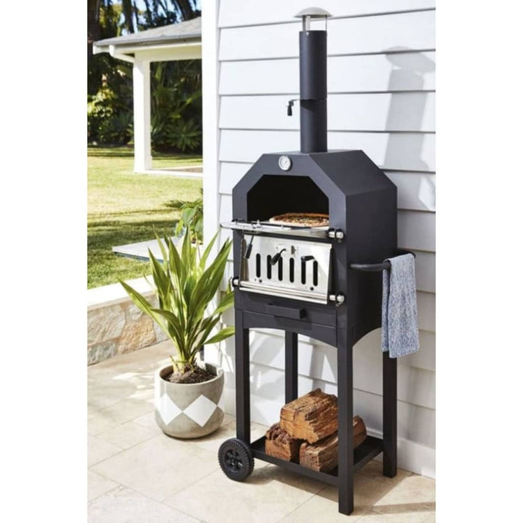 Progarden 2-en-1 Barbecue Pizza Four 68 x 48 x 156 cm en acier inoxydable noir