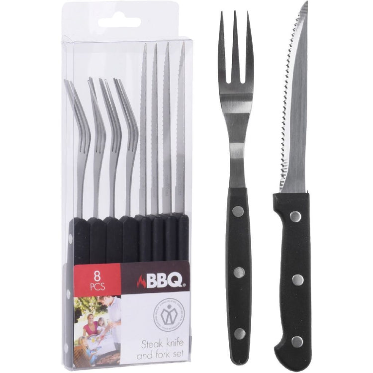 BBQ BBQ STEAK COUNS ET FORKS 8 Black en acier inoxydable