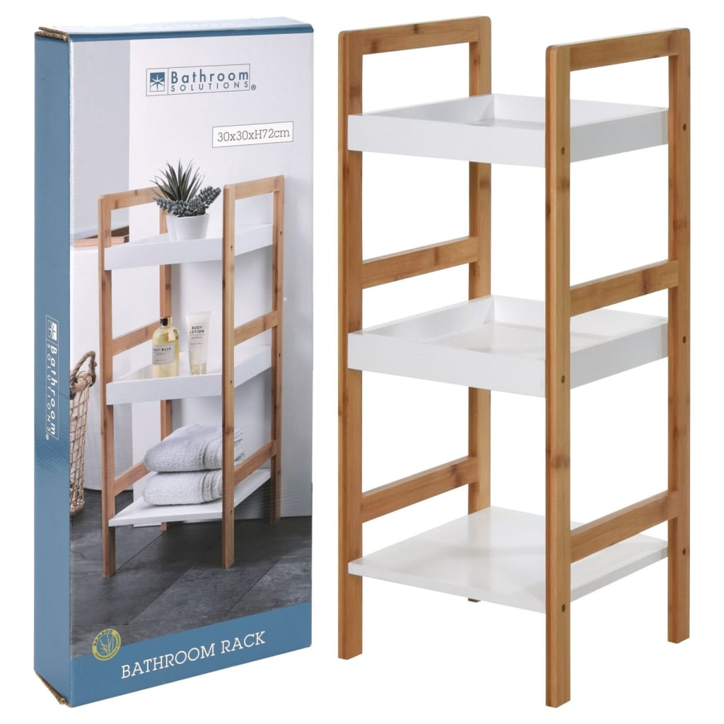 Solutions de salle de bain Solutions de salle de bain Rack de rangement avec 3 étagères MDF et bambou