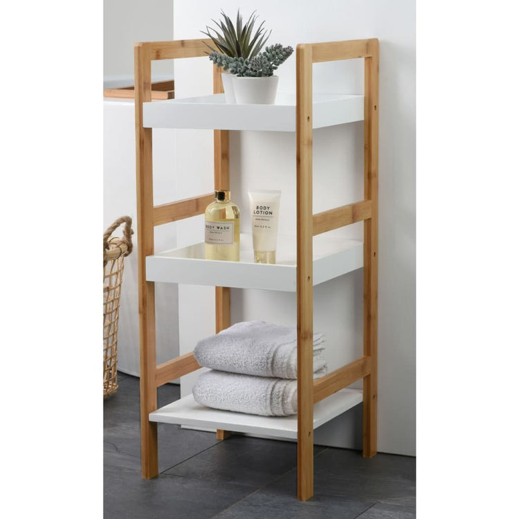 Solutions de salle de bain Solutions de salle de bain Rack de rangement avec 3 étagères MDF et bambou