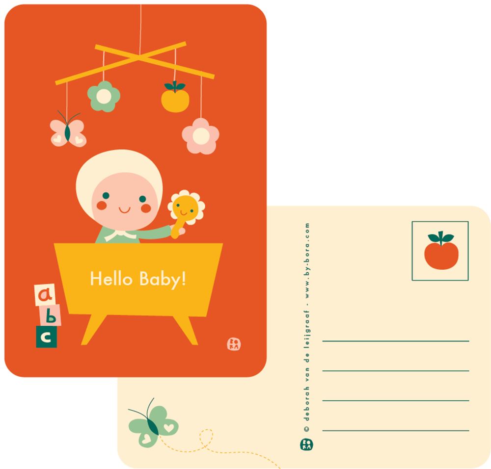 Carte postale Bora bonjour lit bébé