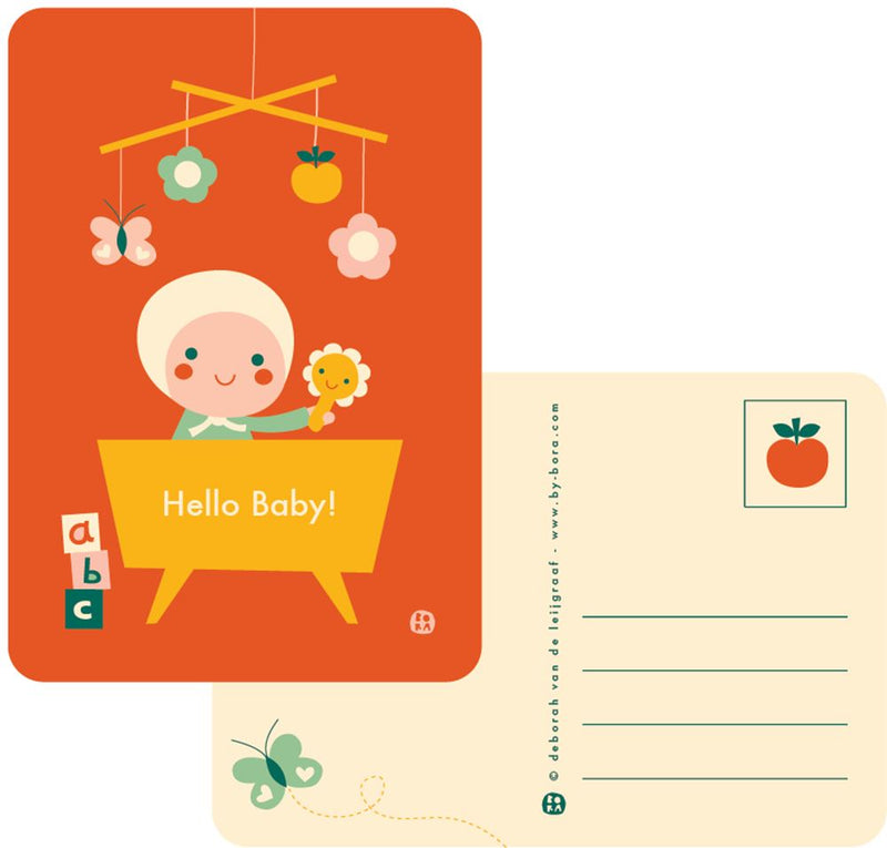 Carte postale Bora bonjour lit bébé