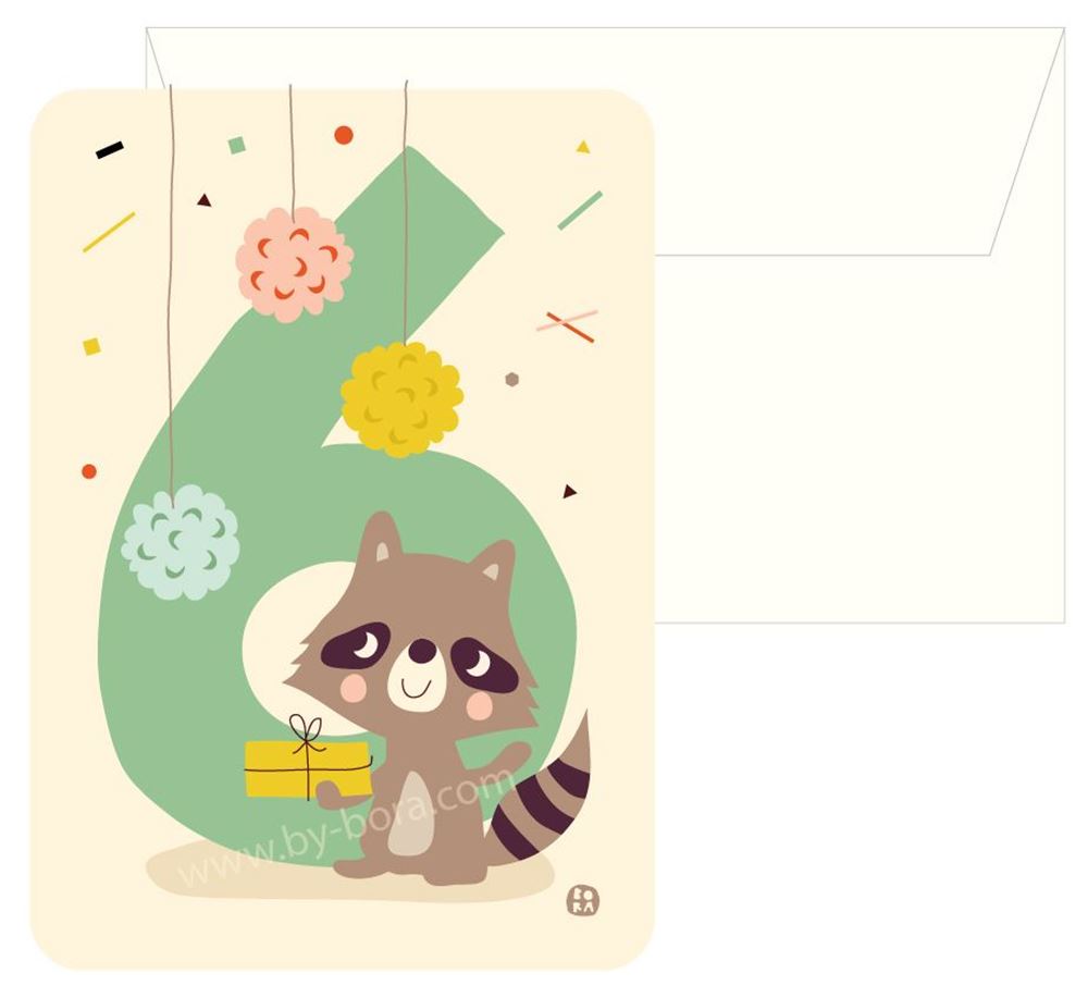 Carte anniversaire Bora+enveloppe raton laveur 6
