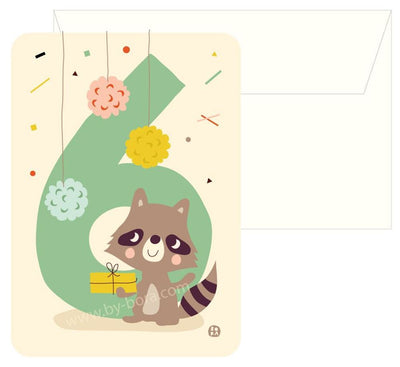 Carte anniversaire Bora+enveloppe raton laveur 6