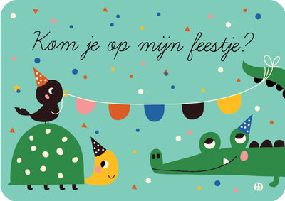 Invitation : 6 cartes crocodile et tortue.