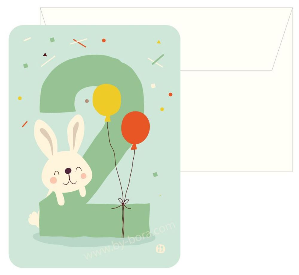 Carte anniversaire Bora+enveloppe lapin 2