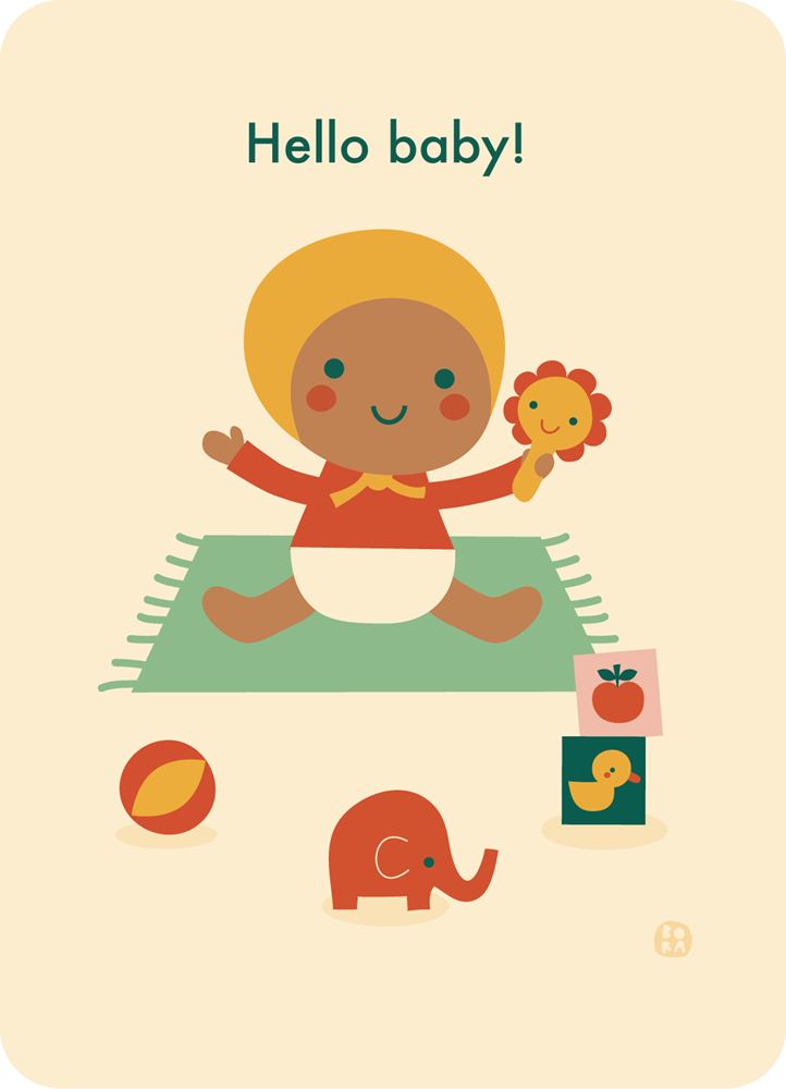 Carte Postale Bora bonjour bébé jouant à l'ascenseur