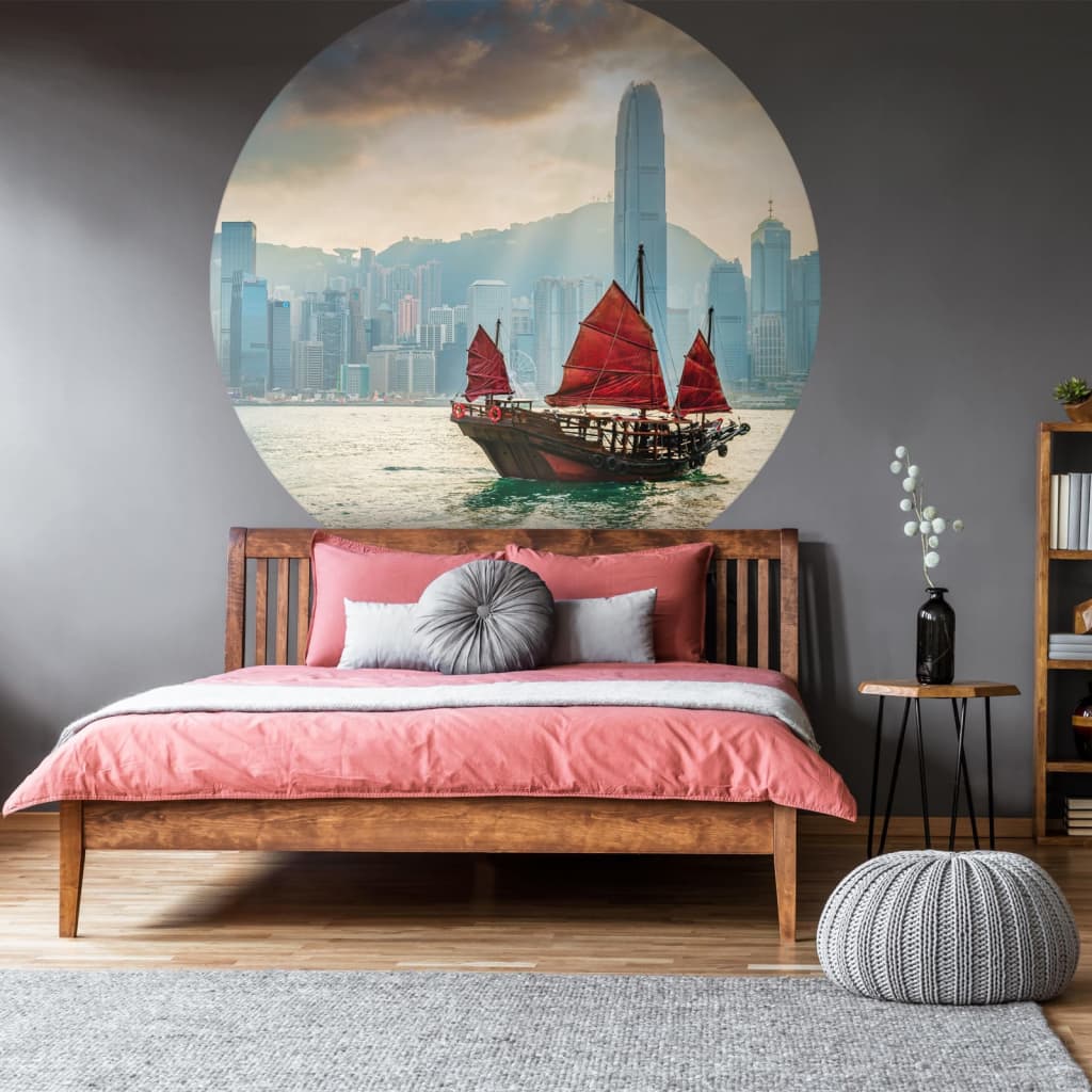 Wallart Walart Wallow Circle Skyline avec bateau indésirable 142,5 cm
