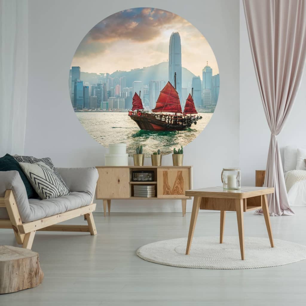 Wallart Walart Wallow Circle Skyline avec bateau indésirable 142,5 cm