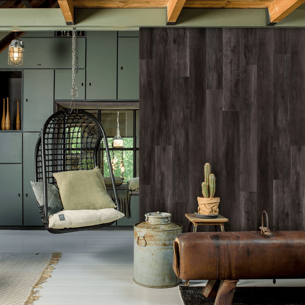 WALLART WALLART PLANKEN WOOD-Look Schuurhout Oak Charcoal Black