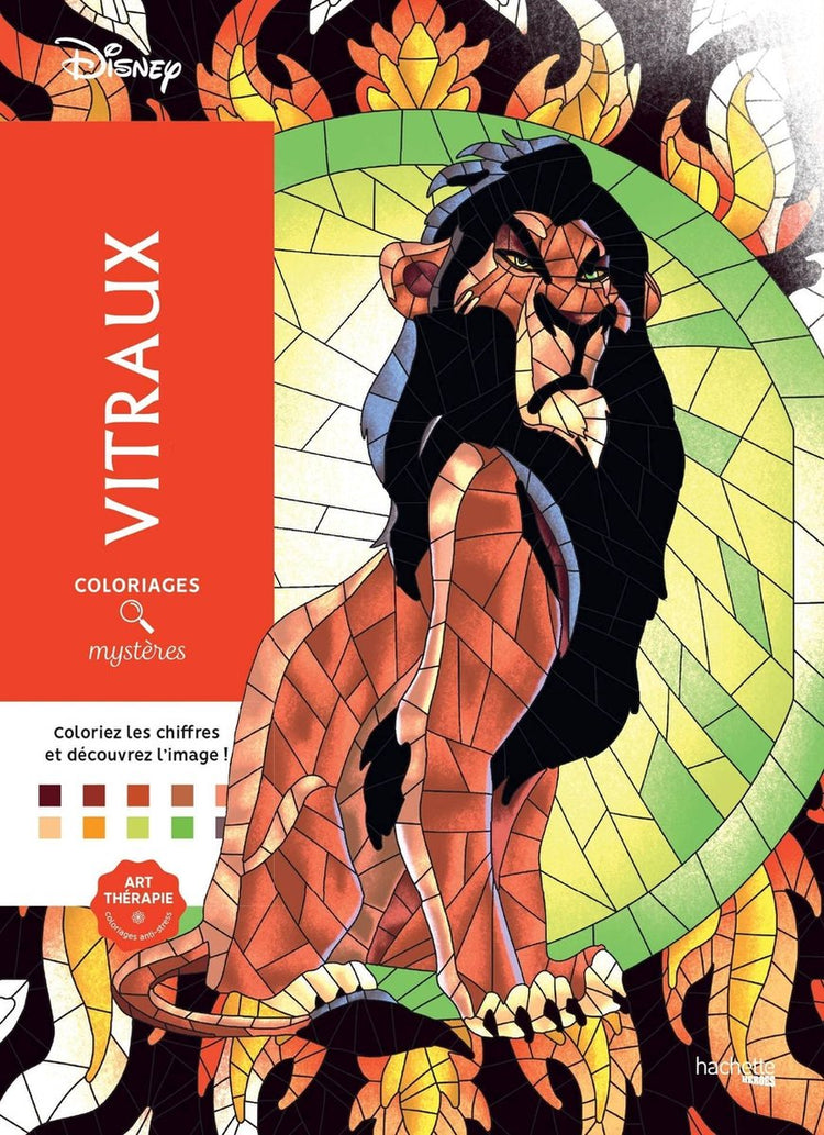 Hachette héros disney coloriages mystères vitraux - livre de coloriage pour adultes