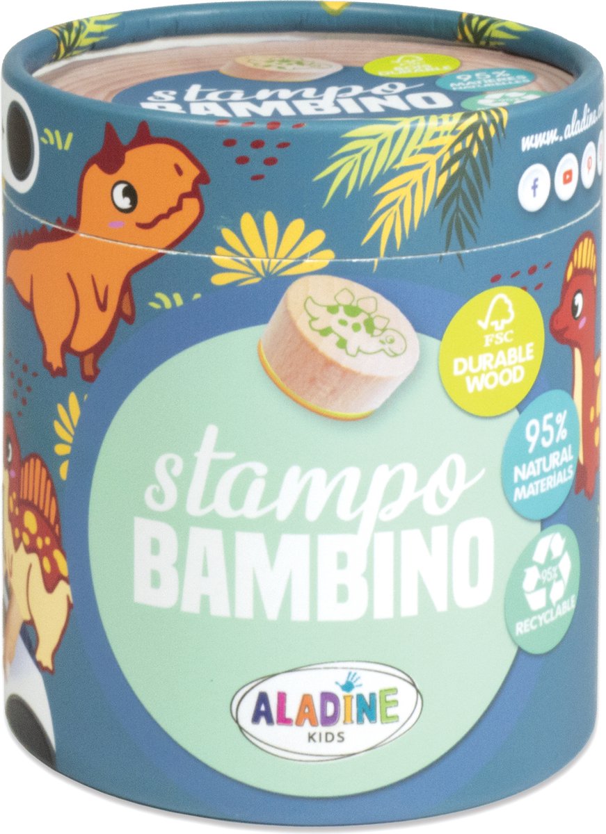 Jeu de tampons Aladine dinosaure jouets en bois fsc pour enfants.