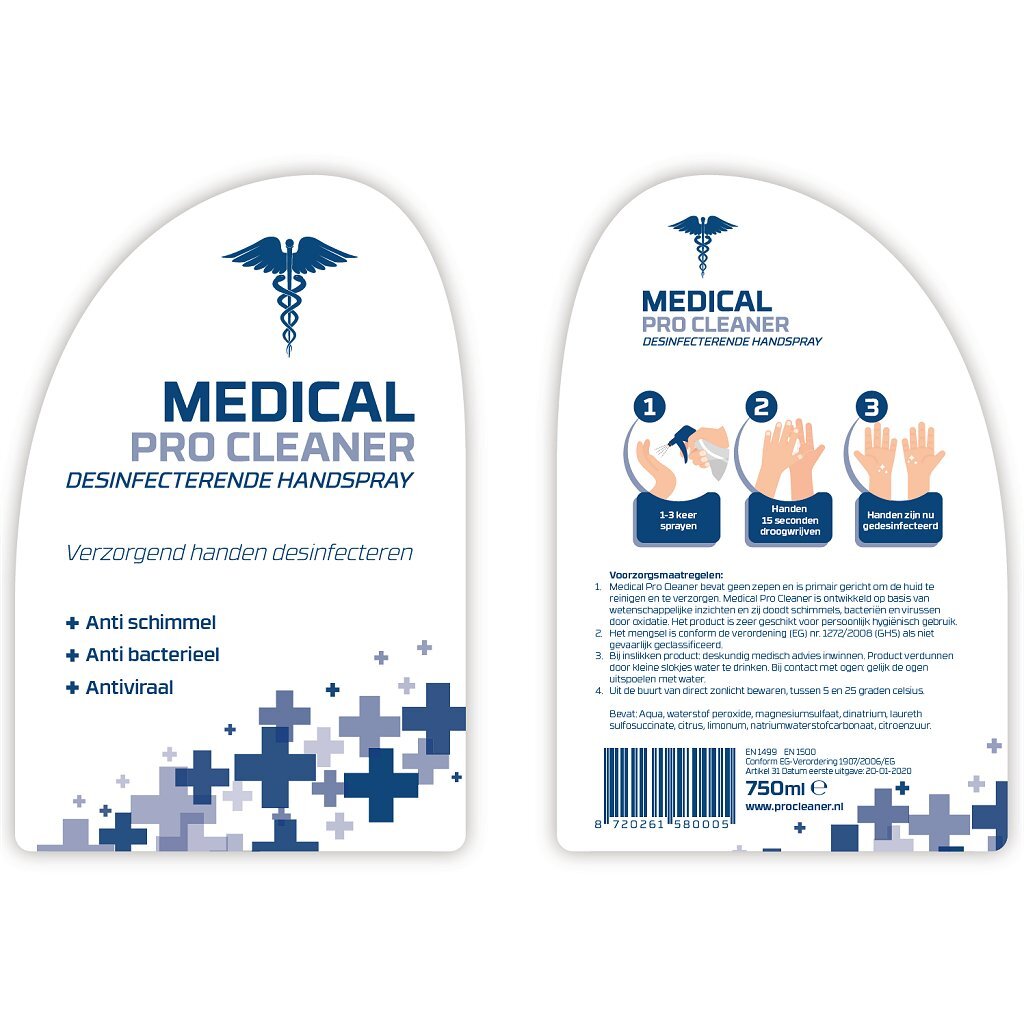 Medical Pro Cleaner Medical Cleaner Disinfecting Hand Spray 750 ml Box 10 pièces