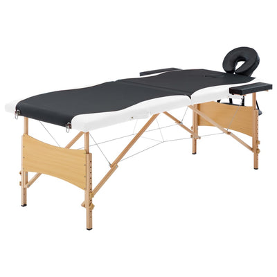 Table de massage vidaxl pliable 2 zones en bois noir et blanc