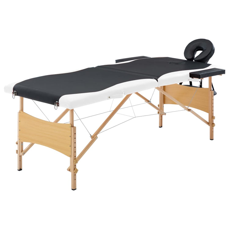 Table de massage vidaxl pliable 2 zones en bois noir et blanc