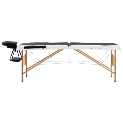 Table de massage vidaxl pliable 2 zones en bois noir et blanc