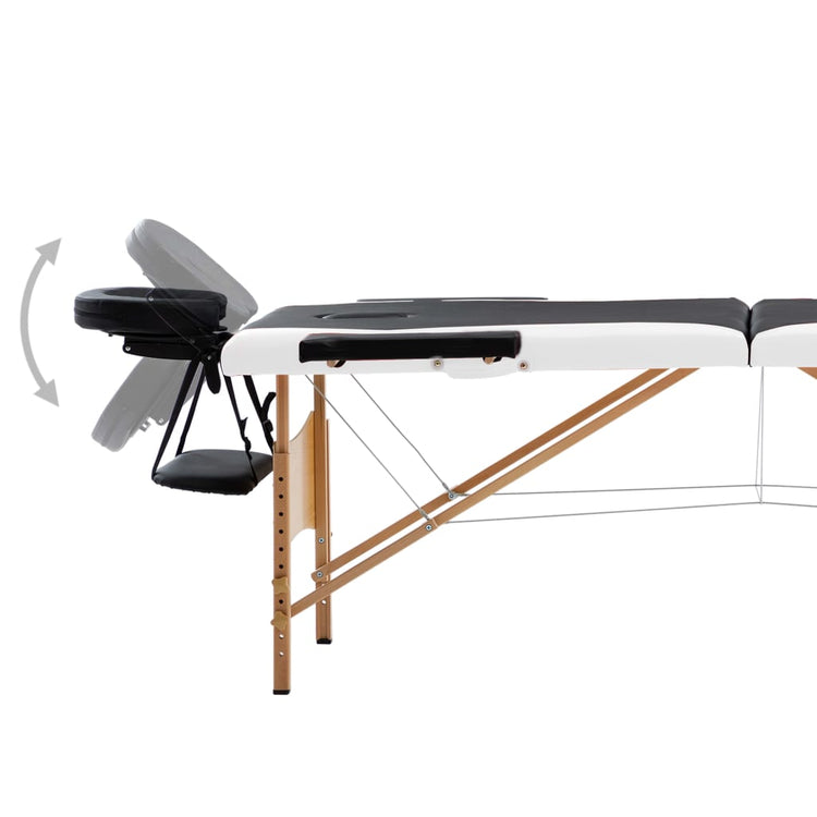 Table de massage vidaxl pliable 2 zones en bois noir et blanc