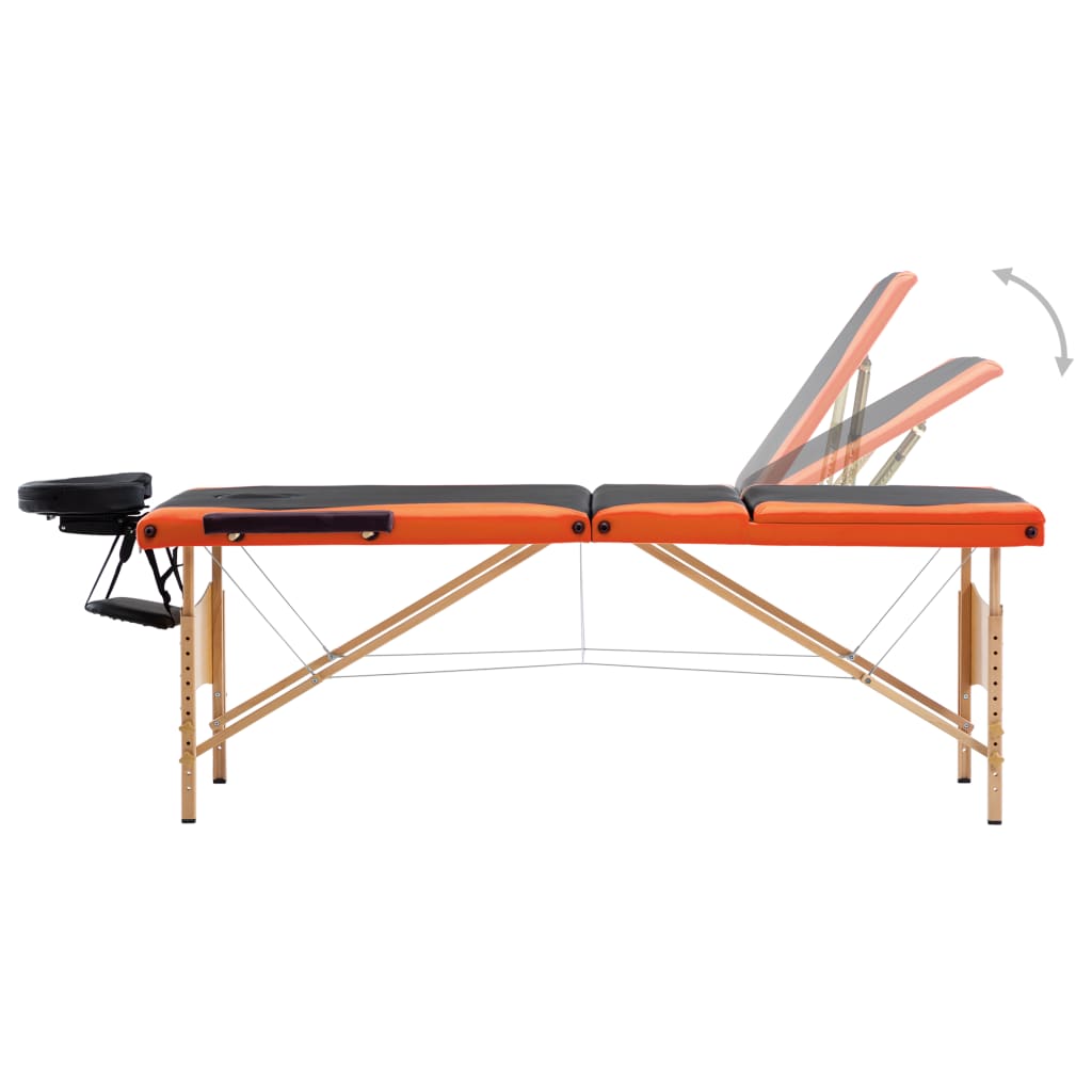 Table de massage vidaxl pliable 3 zones en bois noir et orange