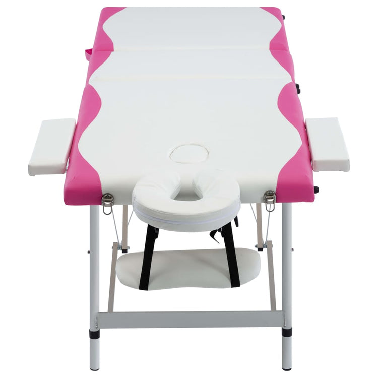 Table de massage vidaxl pliable 3 zones en aluminium blanc et rose