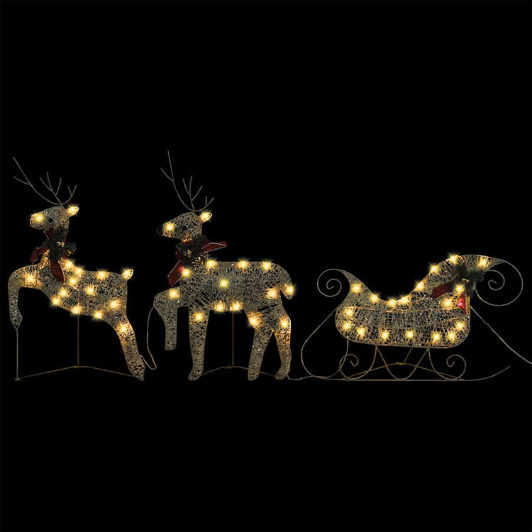Vidaxl Christmas Decoration Reindeer and Sled 60 LEDS Gold Colored