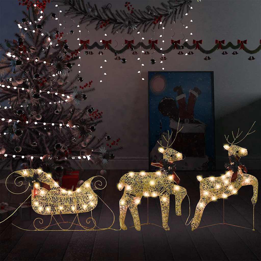 Vidaxl Christmas Decoration Reindeer and Sled 60 LEDS Gold Colored