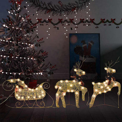 Vidaxl Christmas Decoration Reindeer and Sled 60 LEDS Gold Colored