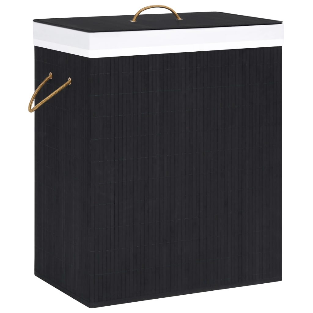Panier à linge Vidaxl avec 2 compartiments 100 l Bamboo noir