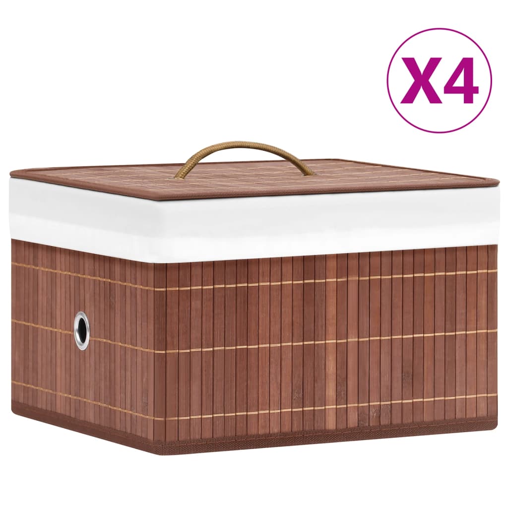 Boîtes de rangement vidaxl 4 pc en brun bambou