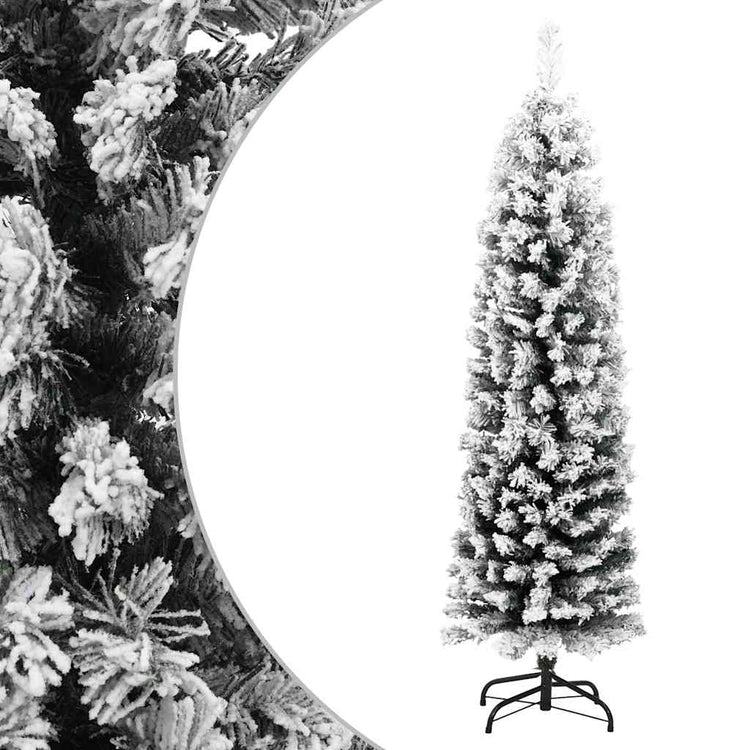 Vidaxl kunstkerstboom avec neige étroite 150 cm en PVC vert