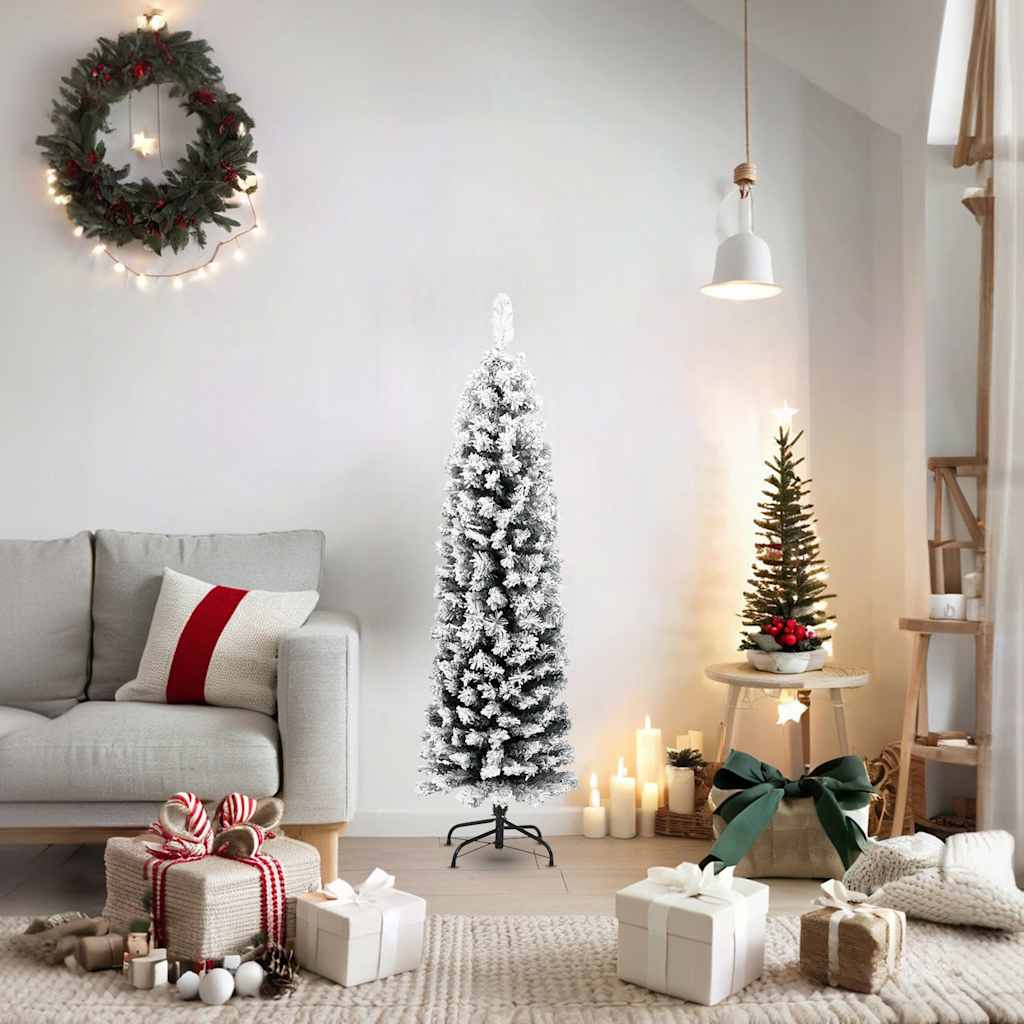 Vidaxl kunstkerstboom avec neige étroite 150 cm en PVC vert