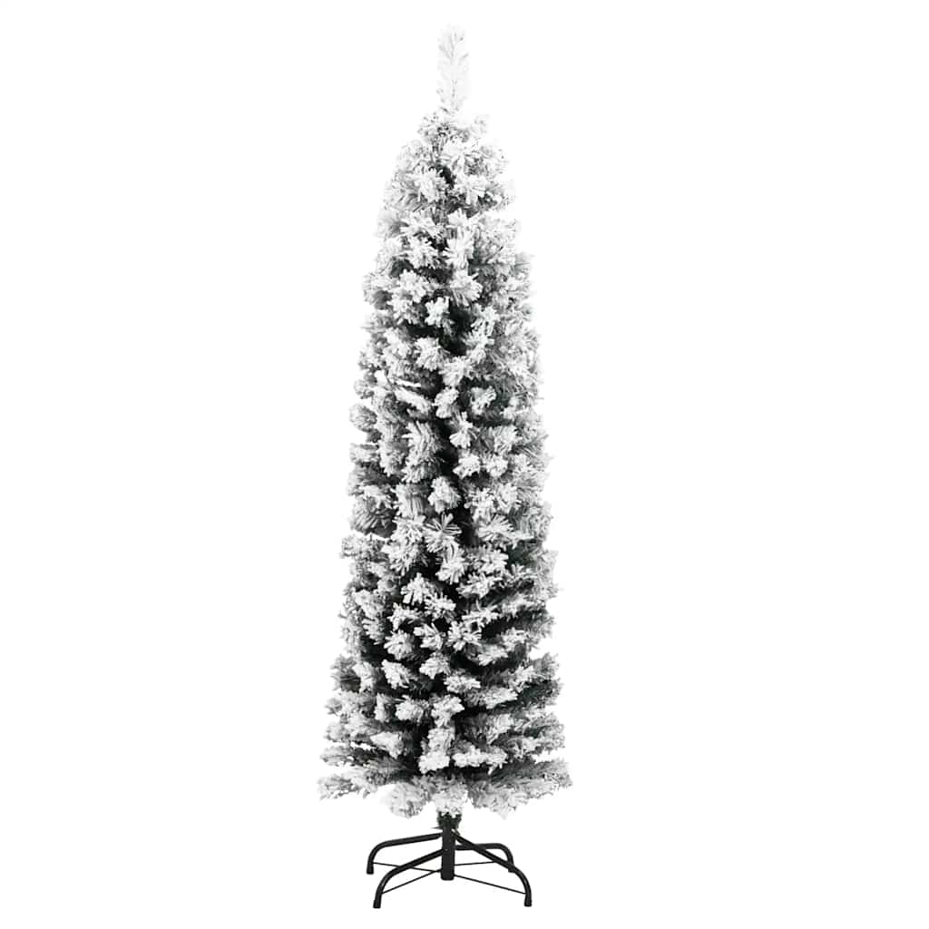 Vidaxl kunstkerstboom avec neige étroite 150 cm en PVC vert