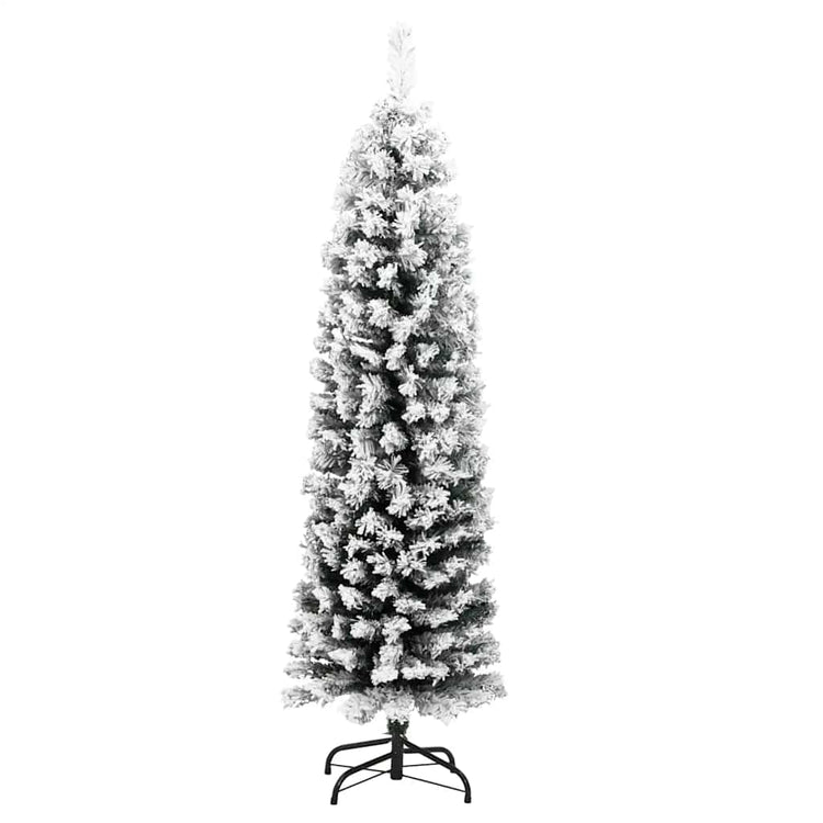 Vidaxl kunstkerstboom avec neige étroite 150 cm en PVC vert