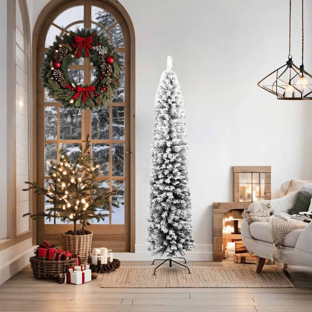 Vidaxl kunstkerstboom avec neige étroite 180 cm en PVC vert