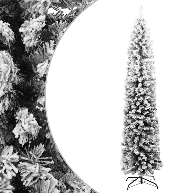Vidaxl kunstkerstboom avec neige étroite 210 cm en PVC vert