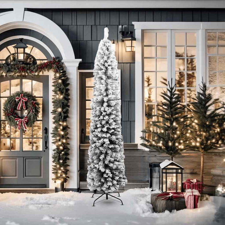 Vidaxl kunstkerstboom avec neige étroite 210 cm en PVC vert