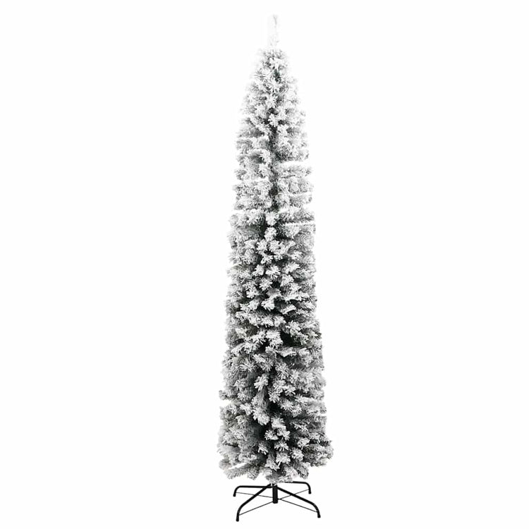 Vidaxl kunstkerstboom avec neige étroite 210 cm en PVC vert