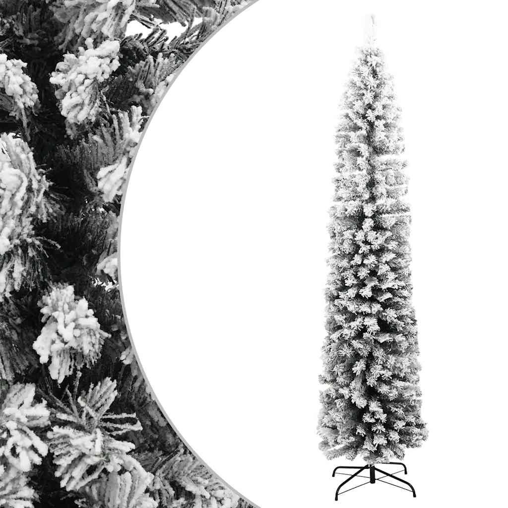 Vidaxl kunstkerstboom avec neige étroite 240 cm en PVC vert
