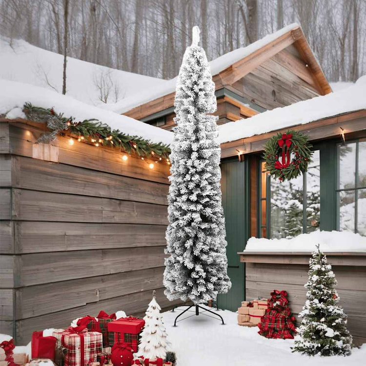 Vidaxl kunstkerstboom avec neige étroite 240 cm en PVC vert