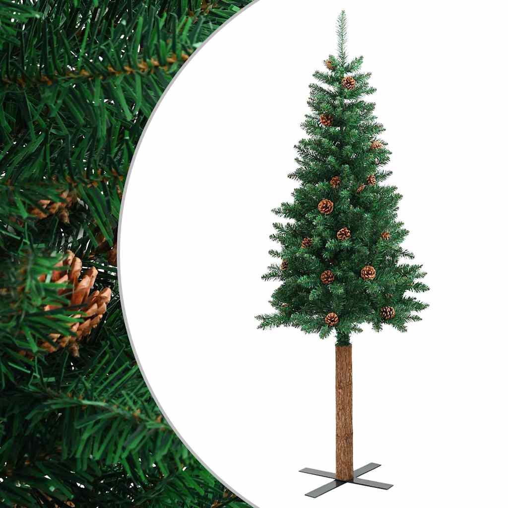 Vidaxl Christmas Tree avec du vrai bois et des cônes de pin étroits de 150 cm en PVC vert