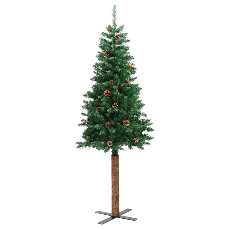 Vidaxl Christmas Tree avec du vrai bois et des cônes de pin étroits de 150 cm en PVC vert
