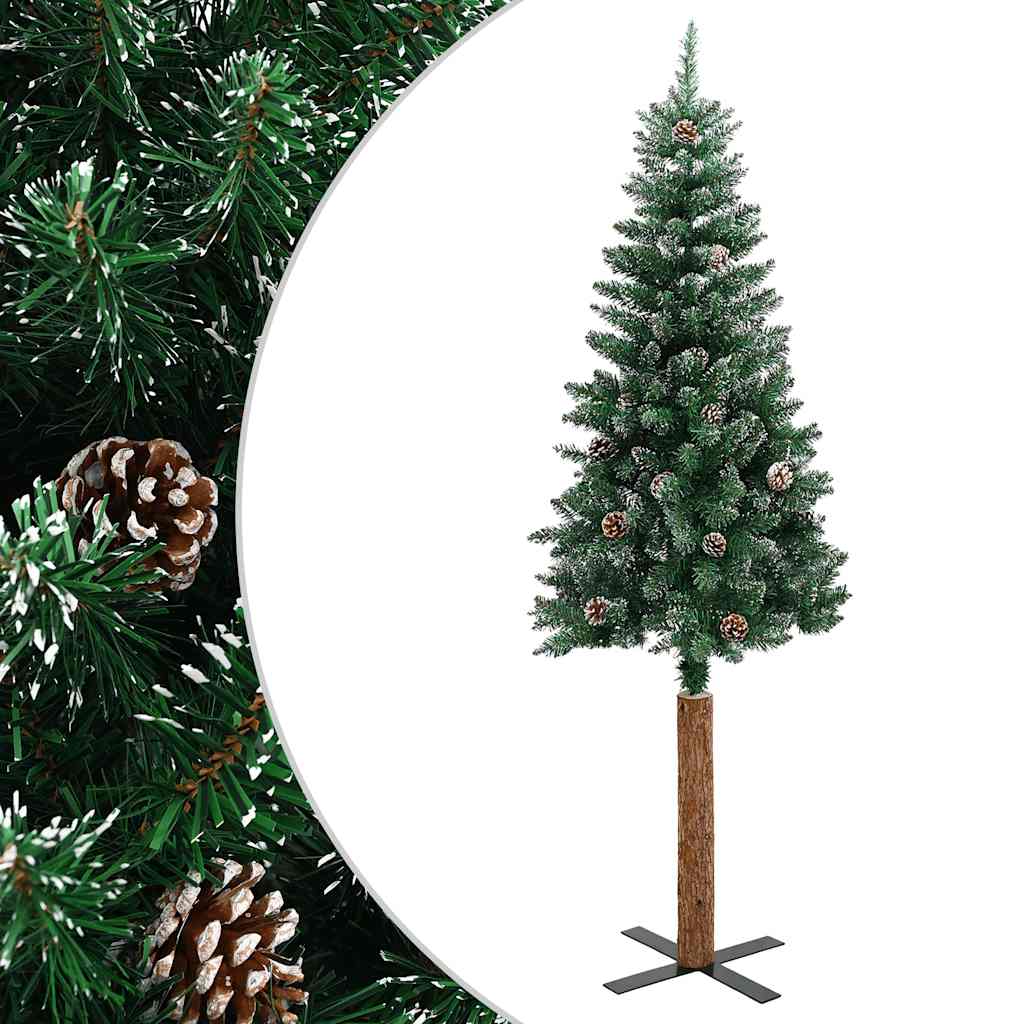 Vidaxx Sapin de Noël avec bois véritable et neige étroit 180 cm vert