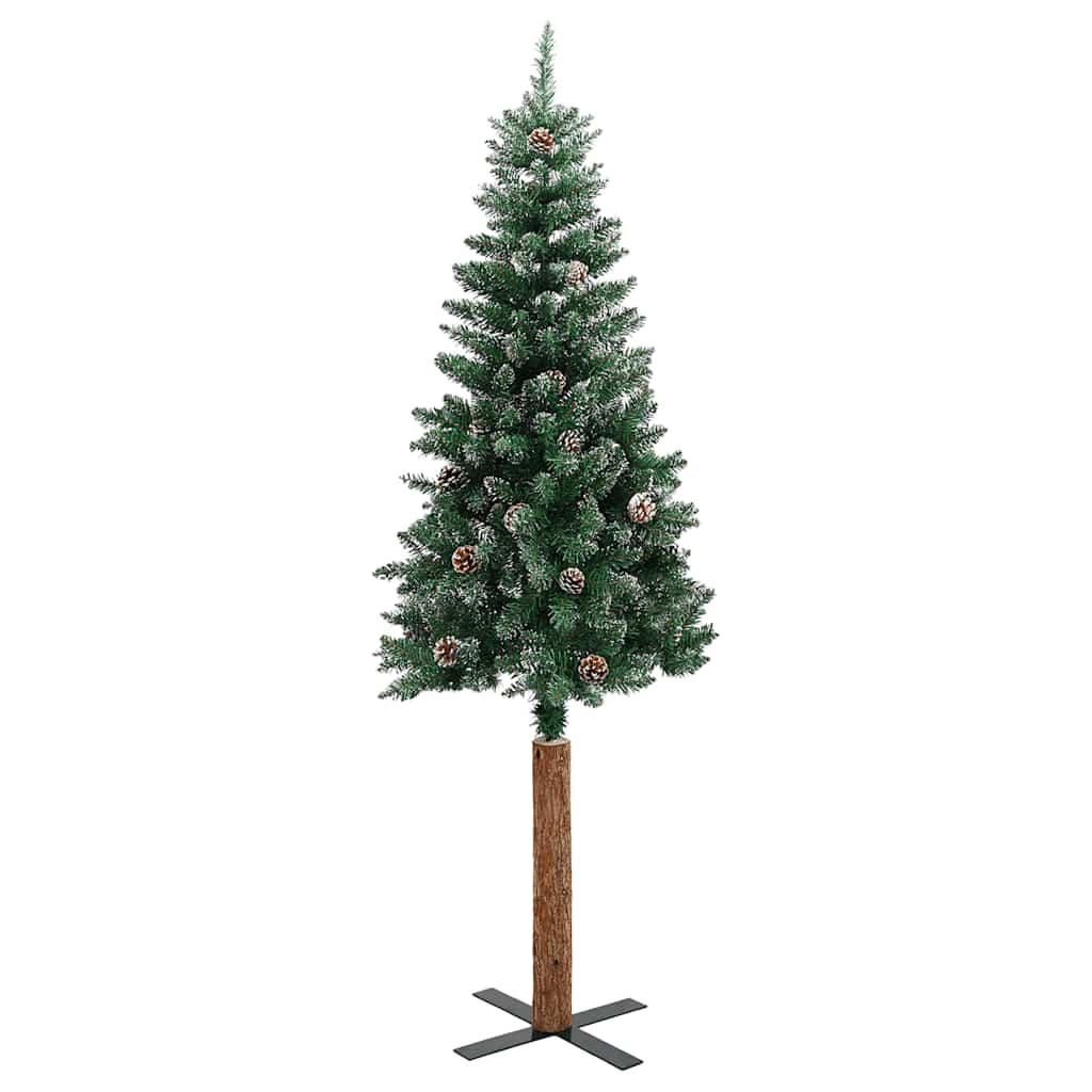 Vidaxx Sapin de Noël avec bois véritable et neige étroit 180 cm vert