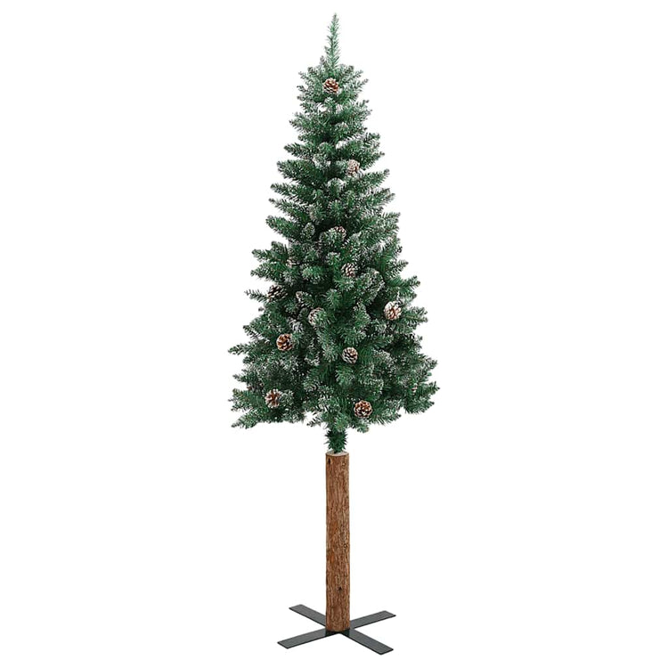 Vidaxx Sapin de Noël avec bois véritable et neige étroit 180 cm vert