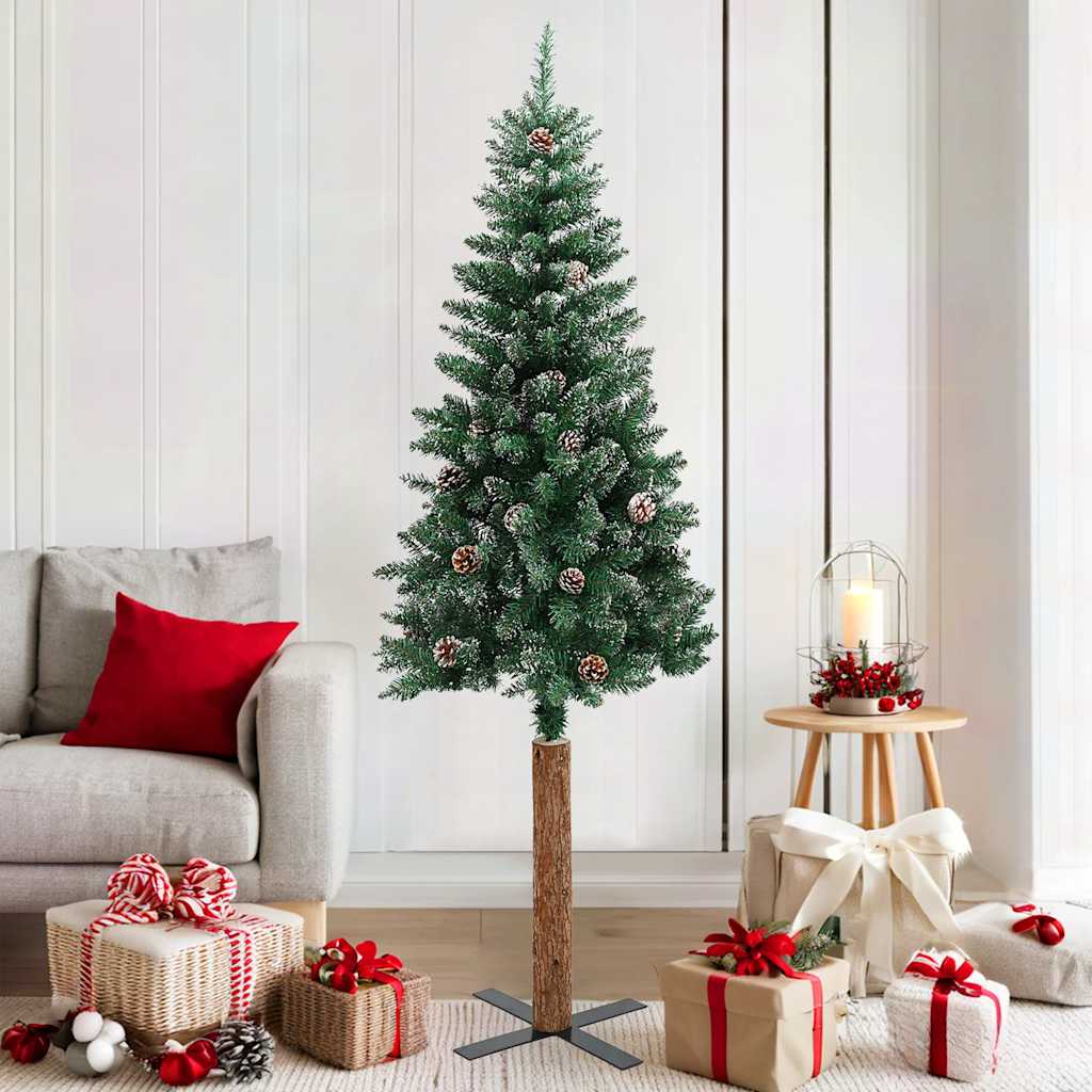 Vidaxx Sapin de Noël avec bois véritable et neige étroit 180 cm vert